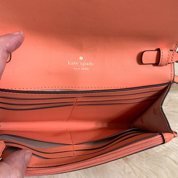 KATE SPADE Melon Pebbled Leather MARTI Large Slim Flap Wallet w/XBody Strap - Picture 14 of 16